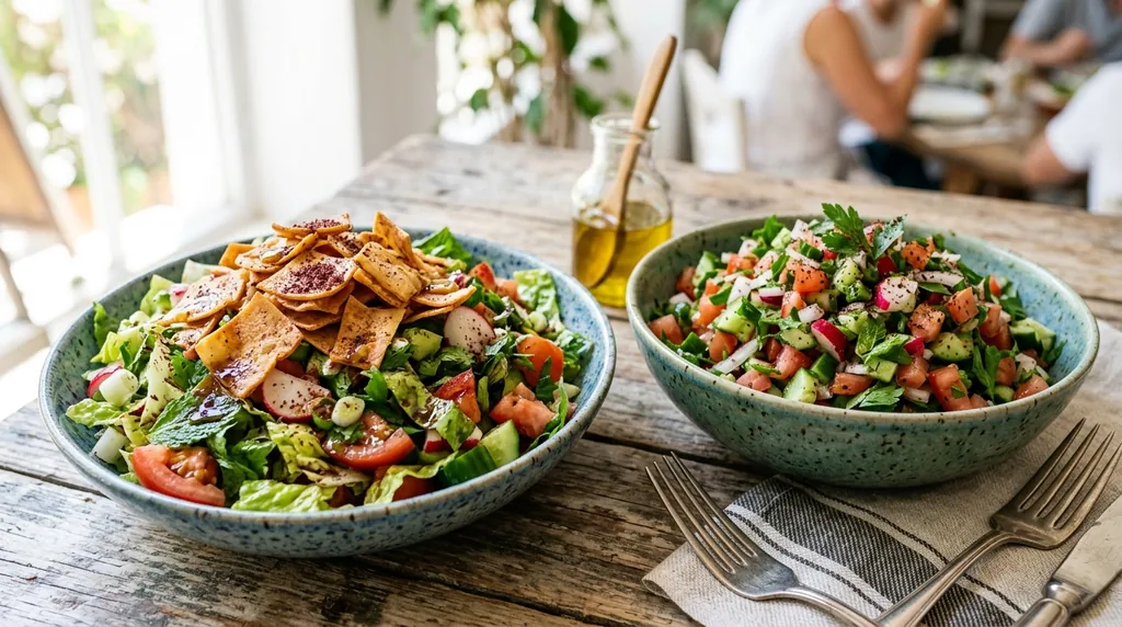 Preparing fresh Arabic salad in the Faith Restaurant kitchen