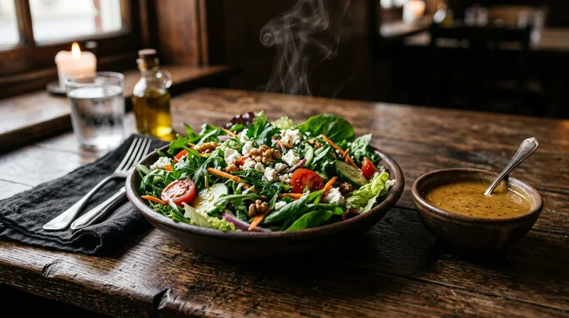 Fresh Arabic salad and sauce on the table